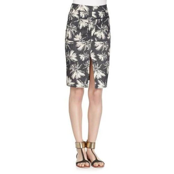 L'AGENCE Palm Tree Print Denim Pencil Skirt - Picture 1 of 6